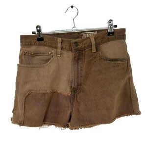 Levi's 559 Patchwork Distressed Cutoff Denim Shorts W34 Brown Frayed Hem Grunge